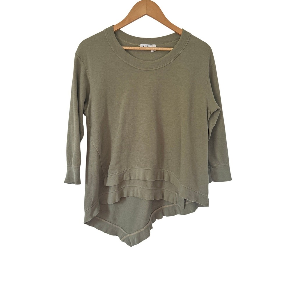 Wilt Oversized 100% Cotton Asymmetrical Top XS Sage Green 3/4 Sleeve USA Made